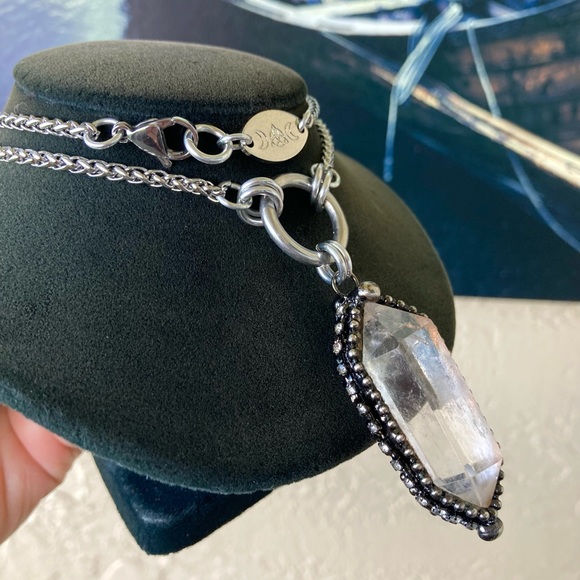 Natural Crystal quartz black electroplated boho goth stainless steel necklace - Picture 4 of 15